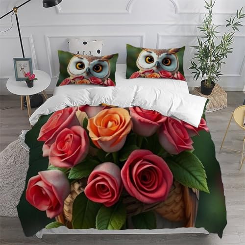 Housse de couette animaux fleurs imprimé 3D microfibre douce super king - 6