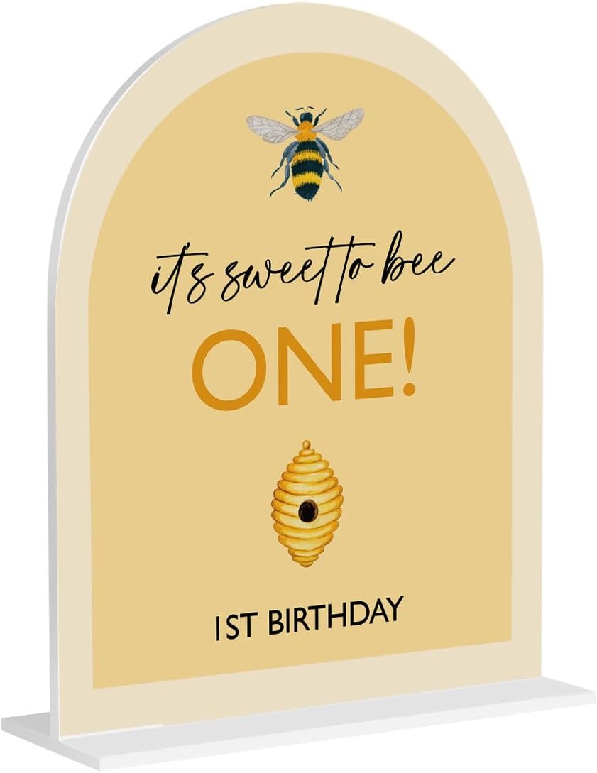 Sweet to Bee One Birthday Sign for Party Table Desk Arch Acrylic Sign
