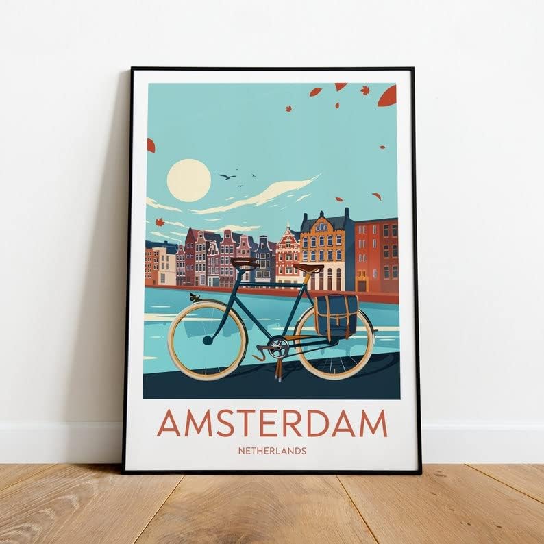 Nationcog Amsterdam Travel Print - Netherlands, Amsterdam Poster -UNFRAMED- Birthday Present, Wedding Gift (20x30 in)