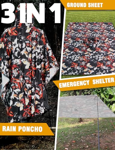 Image of ANYOO Waterproof Rain Poncho for Adults Lightweight Raincoat for Men Women Jacket Coat Hooded for Hiking Outdoor Activities