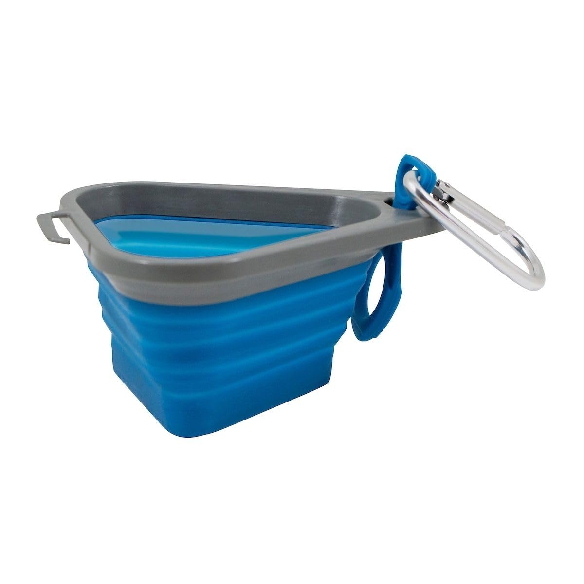 Kurgo Mash N' Stash, Cuenco de Viaje para Perro, Cuenco Plegable de Silicona, Bebedero Comedero Portátil, sin BPA, para Senderismo, con Mosquetón, Azul, L, Grande