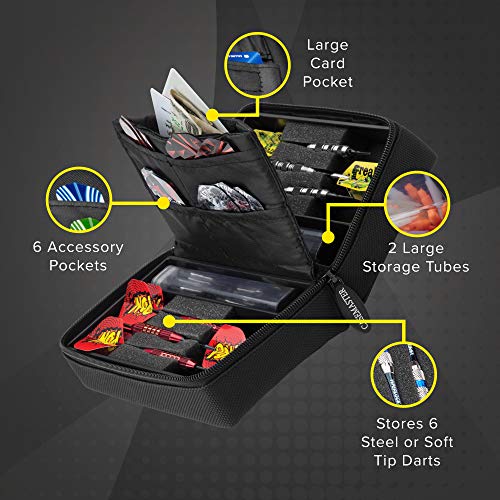 Casemaster Dart Case for Steel and Soft Tip Darts Holds 6 Darts, Numerous Accessories via Generous Storage Pockets, Tubes and Boxes - Image 2