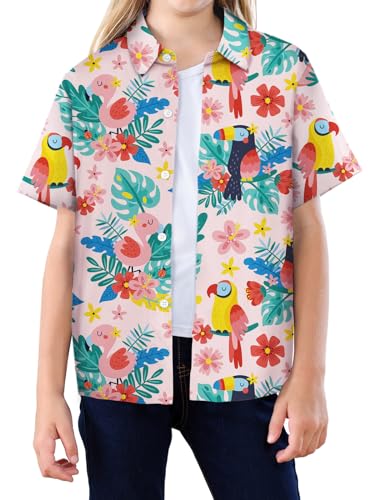 Image of SANGTREE Girls & Women's Hawaiian Shirts Button Down Short Sleeve Floral Tropical Shirt Beach Vacation Blouse Tops