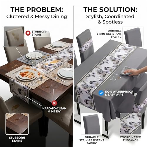 Image of Styleys Dining Chair Cover with Table Covers for Kitchen Waterproof Dining Table Cloth (1 Table Cover + 4 Chair Cover, Grey Flower, K716)