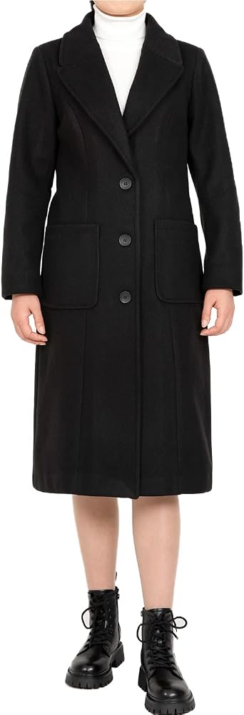 Lisskolo Women's Wool Blend Pea Coat Notch Lapel Single Breasted Classic Winter Long Wool Trench Coat