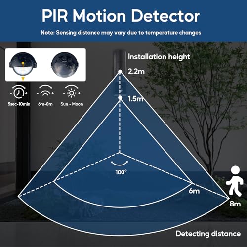 Kerry Outdoor Wall Lights, Up and Down Lamp with Motion Sensor, IP44 Black Stainless Steel Outside Lighting Mains Powered Fixtures, PIR Detector External Wall Sconce for Front Door, Porch, Garden - Image 3