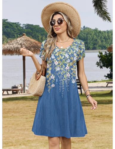 Image of Zeagoo Womens Summer A-Line Dress with Pockets Mini Short Sleeve Dresses Flowy Beach Swing Dress 2026 Vacation Travel