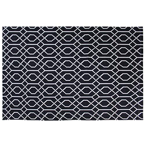 Tapete Sala Quarto Geométrico Damasco Antiderrapante 1,40x2,00 Preto