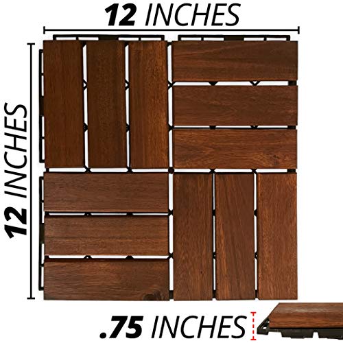Mammoth Sustainably Sourced Solid Acacia Wood Oiled Finish Secure Interlocking Deck Tiles, Water Resistant Outdoor Patio Pavers or Composite Deck Flooring, Pack of 11 (11 SQFT) (Checker)