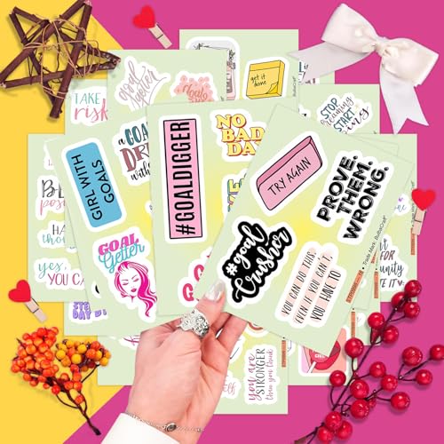 Image of Motivational Stickers for Adults - Goal Getter Party Favors & Decorations, Waterproof Vinyl Inspirational Decals for Water Bottle, Laptop, Gifts for Women & Men