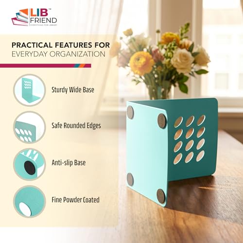 Image of LIBFRIEND Metal Non-Slip Bookends | Powder-Coated L-Shaped Book Holder for Desk, Office, Study Table and Library | Multicolour Options | Set of 2 (Mint, M)