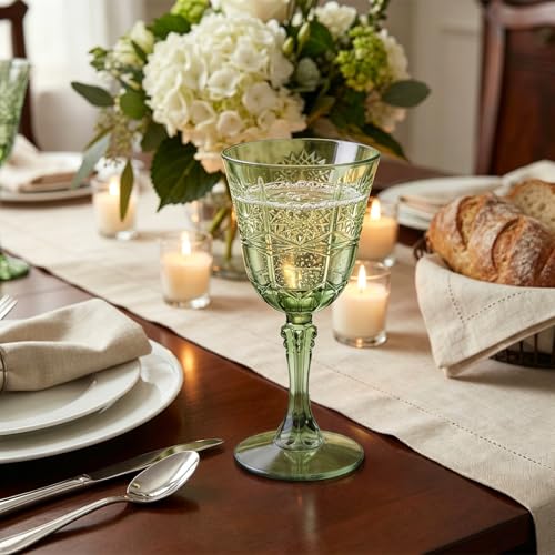 Prashent Plastic Wine Glasses, Unbreakable Wine Cups with Stem 6oz Disposable for Wedding Party Holiday, Sunflowers Vintage Plastic Goblets for Champagne, Juice, Cocktail (24 Pcs Green) by Prashent - Used condition - Image 4
