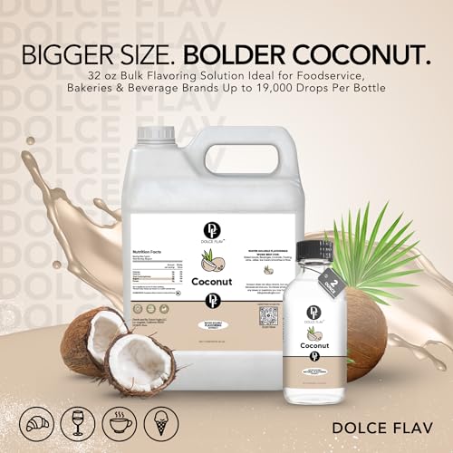 Image of Dolce Flav Coconut Flavoring - 32 oz. - Premium Water-Based Extract for Ice Cream, Desserts, Boba, Beverages & Baked Goods | Ideal for Tropical-Inspired Menus & Commercial Kitchens