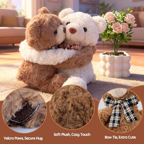 Image of Hugging Teddy Bears, Two Hugging Teddy Bears Stuffed Animals for Couple Girlfriend Girls Kids with Paw Hook and Loop, Soft Plush Toys Companion Gifts for Valentines Birthday Christmas Room Home Decor