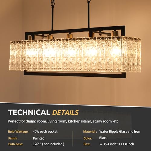 KINGTORO Lustre de cristal preto moderno para sala de jantar, luminária suspensa de 90 cm, design de