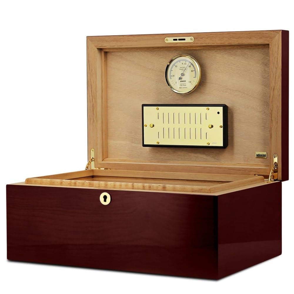 adorini Humidor Santiago - Deluxe | Conservazione dei sigari con umidificatore e igrometro - fino a 150 sigari - Marrone - GARANZIA A VITA -
