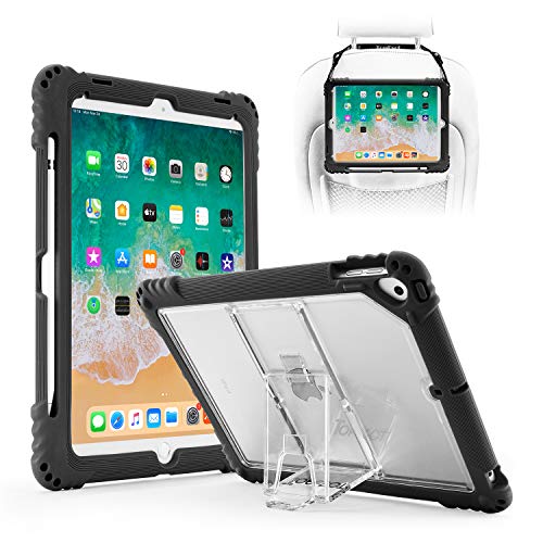 TOPESCT Case voor Alle iPad 9.7 "(iPad 5e/6e Generatie, iPad Air, iPad Air2, iPad Pro 9.7), wordt geleverd met een riem, premium siliconen Heavy Duty schokbestendig, ingebouwde standaard (zwart)