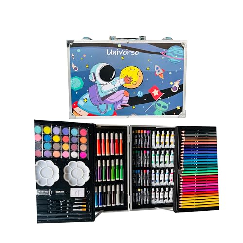 Kitchen Bloom Art Kit Space Art & Craft Professional Art Set, 145 Pieces, Drawing Kit with Colour Pencils, Oil Pastels, Paint Brushes Moon and Astonaut Fantasy Art kit for Boys Perfect Git Set