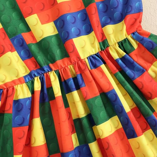 Toddler Baby Girls Dress Flutter Sleeve Multicolored Building Blocks Milk Silk Casual Ruffle Pleated Dress4