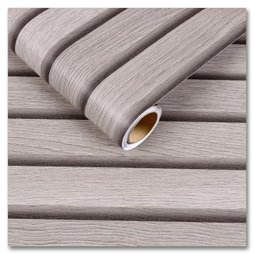 CRE8TIVE Light Grey Wooded Slats Peel and Stick Wallpaper for Bathroom 12"x354" Wood Grain Contact Paper Waterproof Self Adhesive Removable Wood Panel Slat Wallpaper for Kitchen Living Room Cabinets