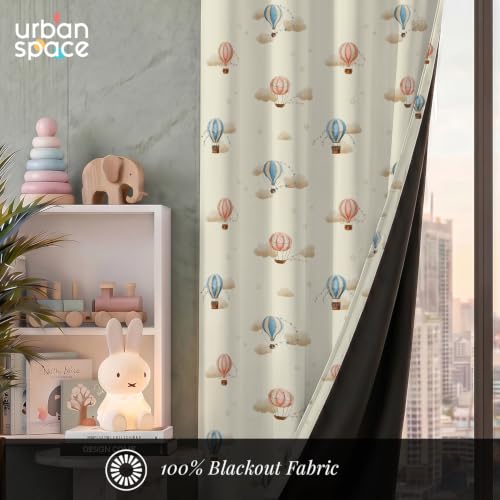Image of Urban Space 100% Blackout Window Curtains for Kids Room | Digital Printed Nursery & Bedroom Curtain | 100% Light Blocking Eyelet Curtain with Tie Back | 1 Panel (Window - 5 Feet, Cloud Voyage)