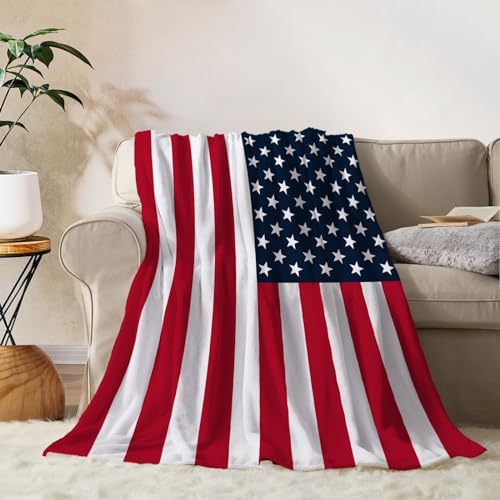 Image of YeeJu American Flag Large Throw Blanket Patriotic 4th of July Memorial Day Fourth of July Throw Blanket for Couch Bed Soft Fleece Blankets Stars and Stripes Red White Blue Veteran Blanket 50x70