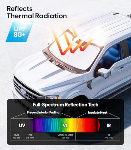 Image of Wigoo for Ford F150 /250 /350 /450 Windshield Sunshade [OEM Design, 100% Sun Blockage] Foldable Heat Insulation Sun Shade with Storage Bag, for Ford F150 /250 /350 /450 (2015-2026), Silver Coating