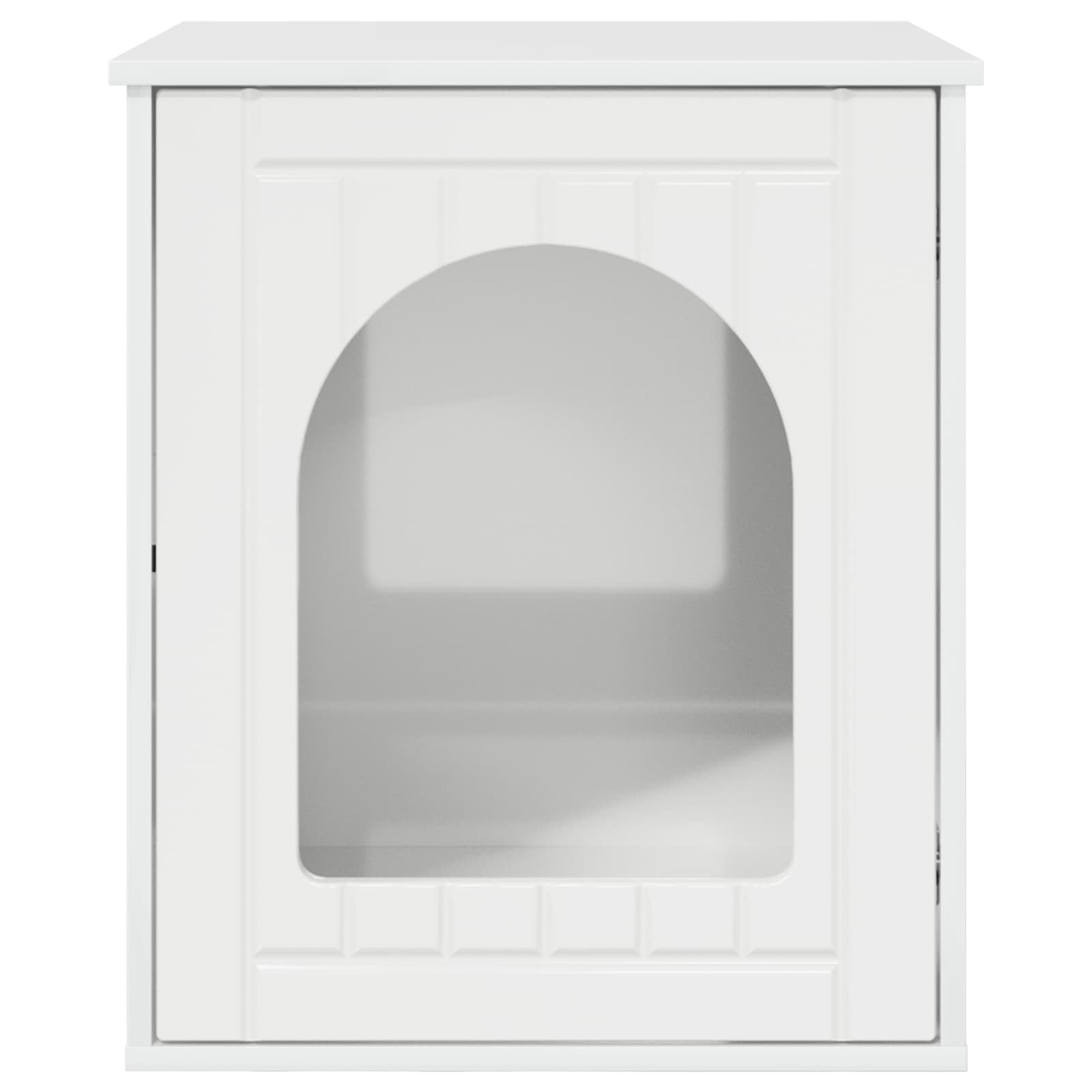 Katzenhaus glänzend Weiß aus Holzwerkstoff 53 x 52 x 62 cm stabiles Katzenmöbel mit Höhle Kratzbrett und Liegefläche ideal für Indoor Wohnung und Krallenpflege