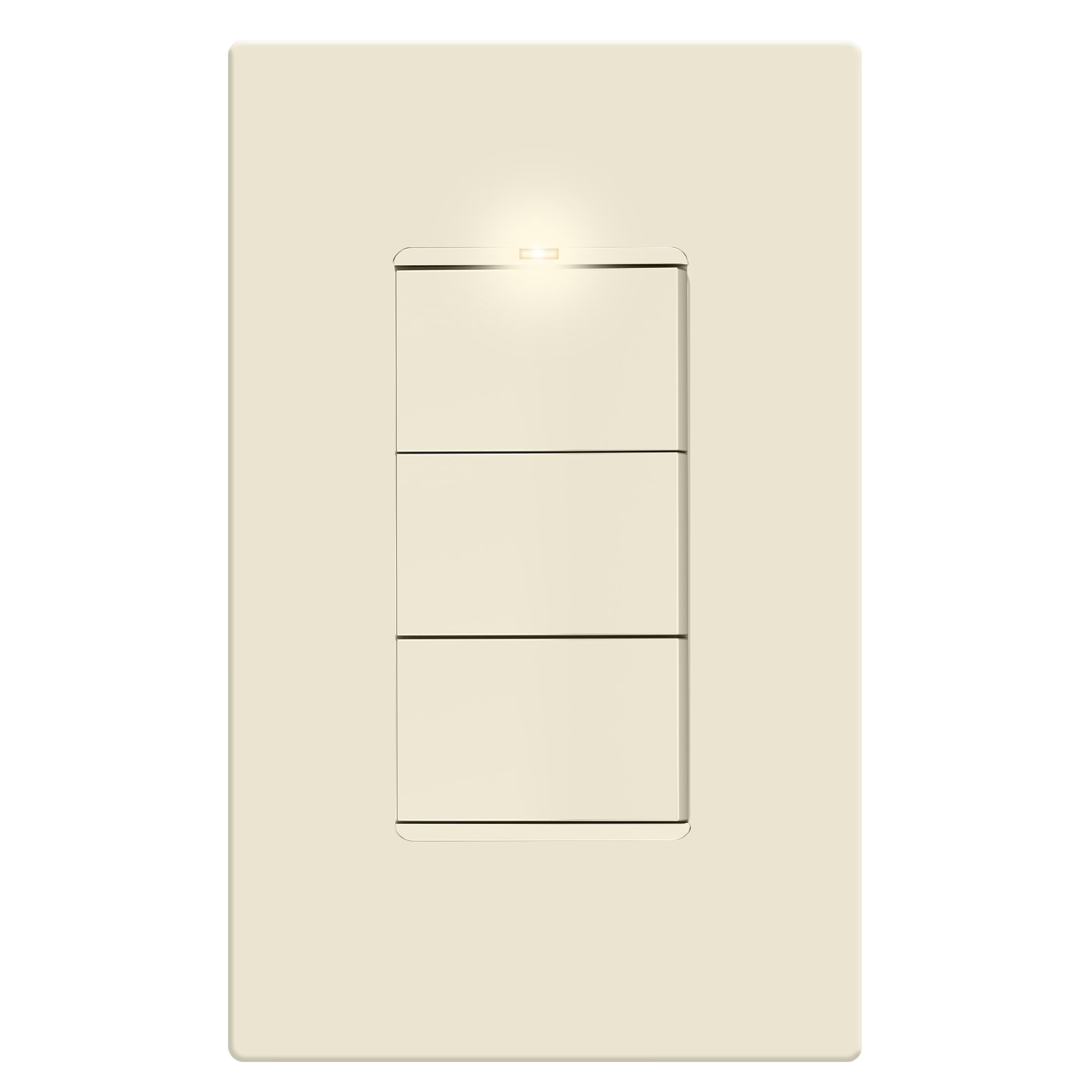 LIDER Minimalist Design Matte Finish Lighted Triple Switch with Screwless Wall Plate, Combination Decorator Switch with Locator Light, Ground Terminal
