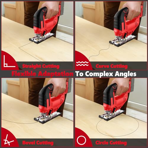 Image of Cordless Jig Saw for Milwaukee 18V Battery, Brushless Jigsaw Tool 2900RPM with LED Light, 3-Position Orbital & ±45 Bevel Cuts for Metal /Wood /PVC Cutting（No Battery Included）