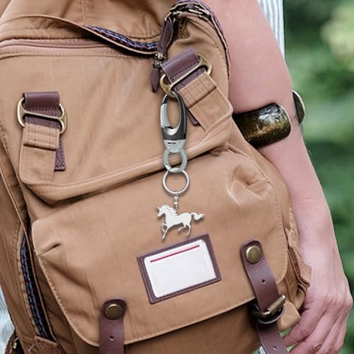 Image of Heavy Duty Keychain with Quick Release Double Carabiner Clip, Key Rings, D Ring, Car Key Holder for Belt Loop