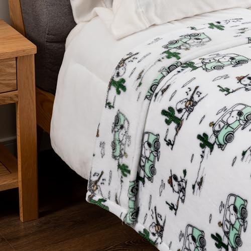 Image of Berkshire Blanket Peanuts VelvetLoft Cute Character Snoopy Plush Blanket,Snoopy Desert Travel White,King 90 in x 108 in (Official Peanuts Product)