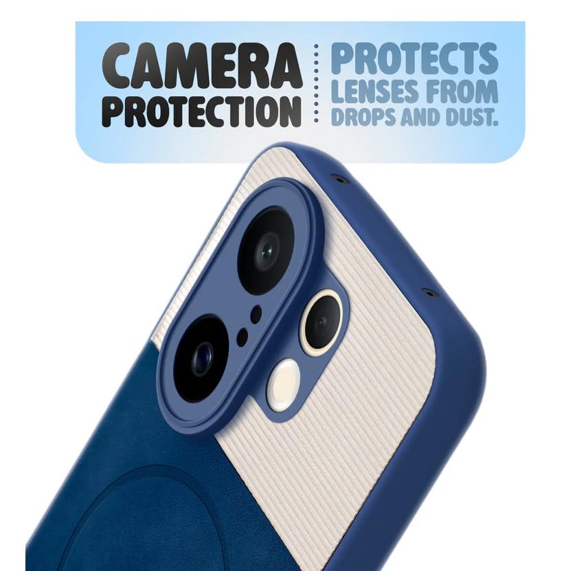Image of Bintage CASE Mac Safe Design Hard Light Weight Back Case | Soft Border Camera Protect | Dual PU Leather Finish Back Cover Compatible for Vivo X200 FE 5G - White & Blue