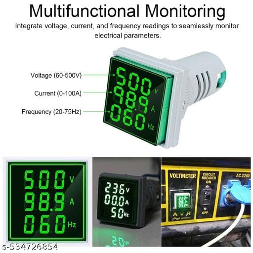 Image of 1 Pcs Green VAF Meter 50-500V 0-100A AC Current Voltage Frequency Indicator Digital Ammeter Voltmeter 22mm Square Head LED Multi-Function Instrument Monitor Detector Tester (VAF Meter (AC)