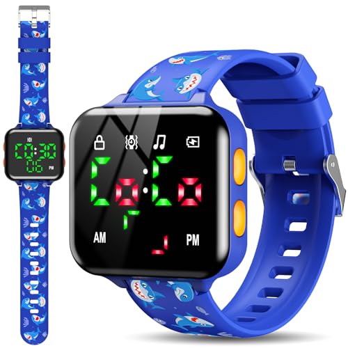 Etuwoe Potty Training Watch for Toddler Boys: Adjustable Volume Potty Watches for Kids Water Resistant Toilet Timer Alarm Toddler Shark Watch 1-3 Birthday Gifts for 2 3 4 Year Old Boy(Dark Blue)