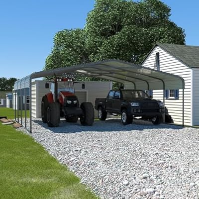 MUPATER 20' x 20' Outdoor Heavy Duty Metal Carport, Outdoor Metal Carport Canopy,Garage Car Shelter Shade, Carport Canopy with Heavy Metal Frame, Metal Roof and Bolts for Car, Trucks, Boats, Grey