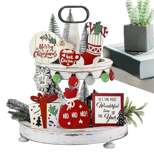 Tiered Tray Stand Decor Christmas – Bandeja de servir rústica para casa de campo, multiusos, placa de madera, rústica para salón, dormitorio, chimenea