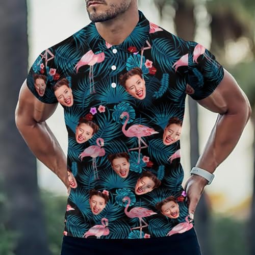 Personalized Face Funny Golf Polo Shirts for Men, Custom Men's USA Flag Print Golf Shirts Short Dry Fit Sleeve Polo2