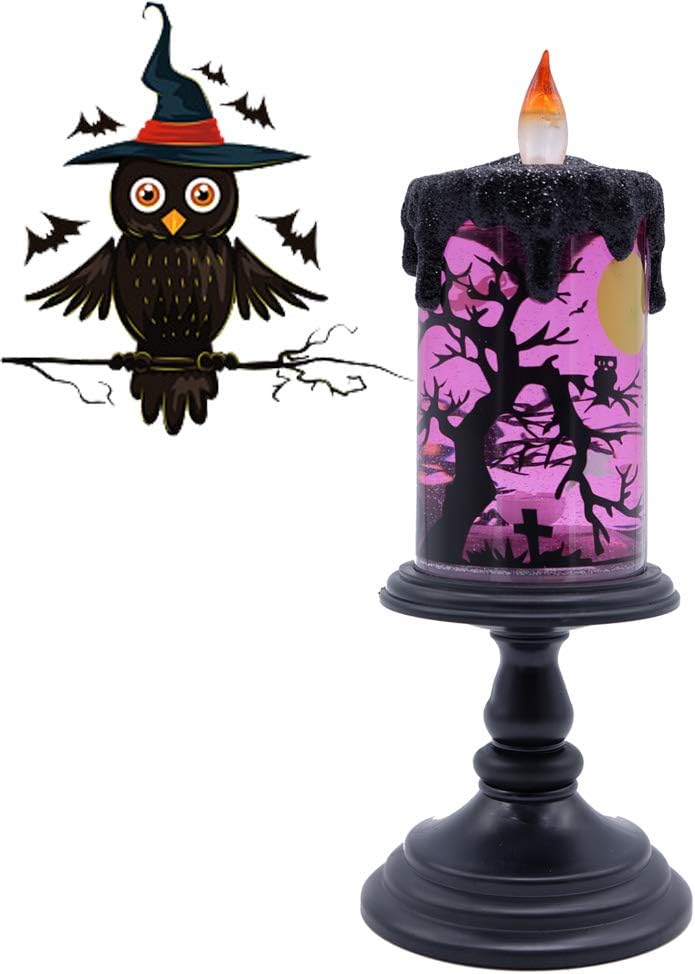 DRomance Halloween Snow Globe Lighted Flameless Candles, Battery Operated Water Glittering Tornado Lamp Halloween Candles Decoration(10 Inches, Ghost Decal)