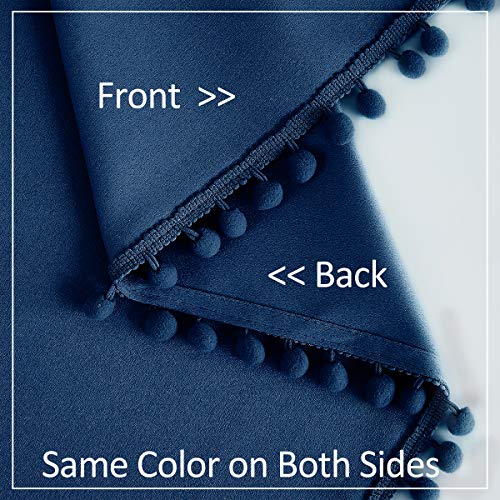 Pom Pom Curtains 95" Blue Blackout Curtains for Bedroom Living Room 95 inch Triple Weave Full Blackout Window Drapes for Hotel Men's Guest Room 52" w x2 Panels Rod Pocket Navy Royal Blue by Treatmentex - Image 8