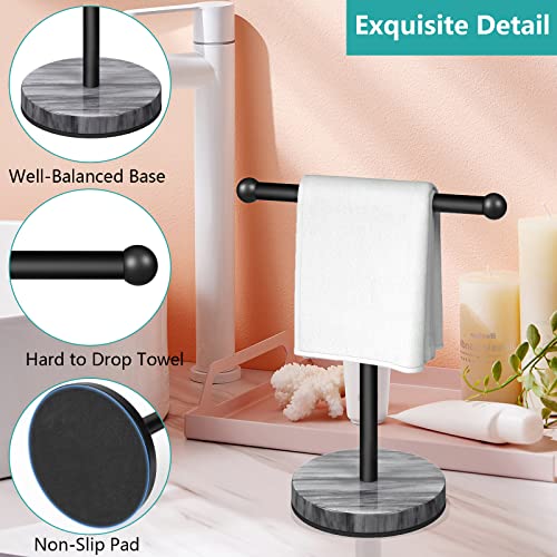 Hand Towel Holder Stand, Pynsseu Counter Freestanding Towel Rack With Marble Base, Sus304 Stainless Steel T-Shape Face Towels Standing For Bathroom Kitchen Vanity Countertop (Matte Black) #TOP2