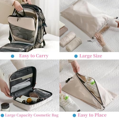 Image of House of Quirk Polyester Compression Packing Cubes for Travel, 6 Set Organizer Compressible Essentials (Beige)
