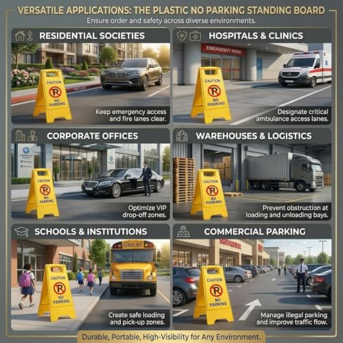 Image of AIR O MATIC Plastic NO PARKING Caution Standing Board | Foldable Warning Display Sign | High Visibility Safety Sign for Parking Area, Office, Mall, Hotel & Commercial Use