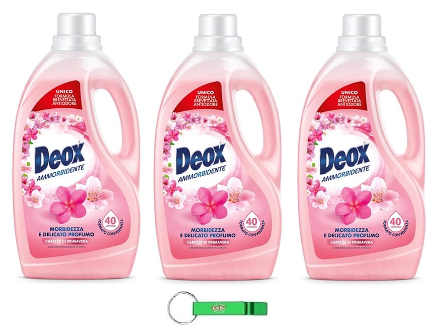 3 x Deox Ammorbidente Carezze di Primavera - Suavizante líquido, ropa suave y perfumada con tecnología antiolores, aroma a primavera caricia, 40 lavados 2L + Beni Culinari gratis Schlü