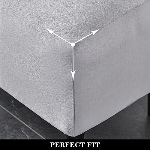 Protector de muebles y funda elástica gris claro para taburete rectangular 6