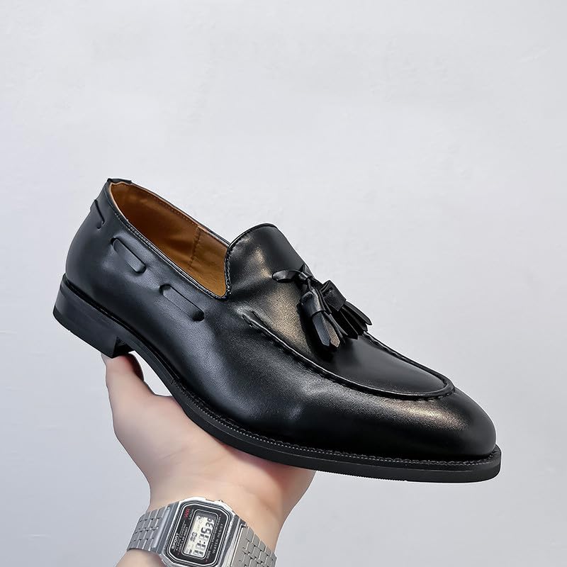 Santimon Men’s Leather Moc Toe Tassel Loafers – Anti-Slip Rubber Sole Lightweight Slip-Ons for Weddings, Office & Formal Events2