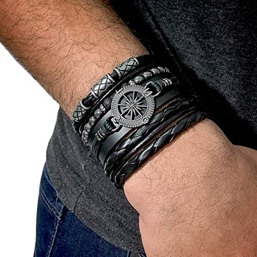 Pulseiras Masculinas Bússola Kit C / 04 + Colar Tribal