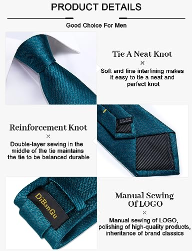 Image of DiBanGu Mens Silk Necktie Solid Color Tie and Pocket Square Cufflink Tie Clip Set Woven Plain Ties for Men Wedding Party