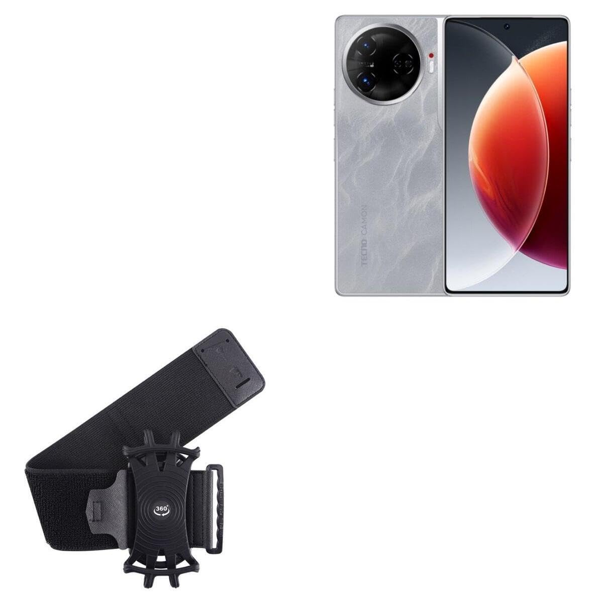 BoxWave Holster Compatible with Tecno Camon 30 - ActiveStretch Sport Armband, Adjustable Armband for Workout and Running - Jet Black