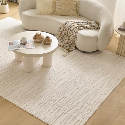Tapete decorativo beige moderno 6 x 8 pies miniatura 1